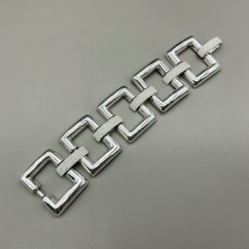 Lauren Ralph Lauren Link Bracelet Womens Silver Pave Crystal Geometric Square